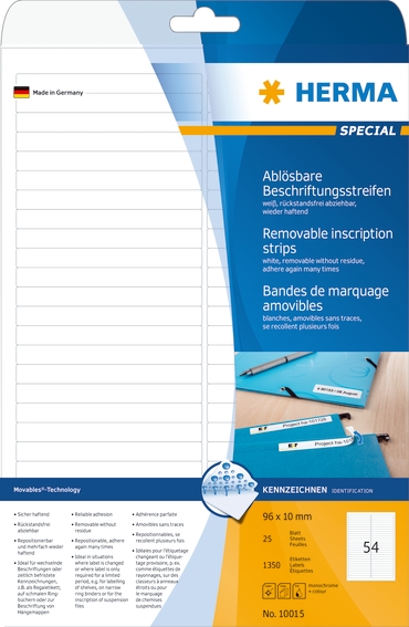 Herma -etiketti irrotettava 96 x 10 mm, 1350 kpl.