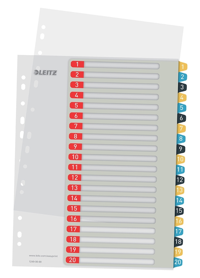 Leitz Register tulostettava PP A4+ 1-20 viihtyisä väri