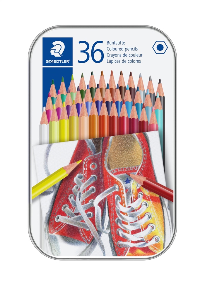 Staedtler -värikynän kuusikulmainen metallilaatikko perse (36)