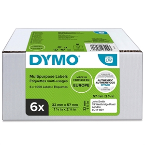Dymo Label Multi 32 x 57 mm Remov White MM, 6 x 1000 kpl.