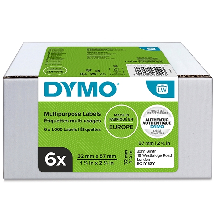 Dymo Label Multi 32 x 57 mm Remov White MM, 6 x 1000 kpl.