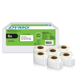 Dymo LabelWriter 25 mm x 54 mm Palautusosoitteen merkinnät 6 rullaa 500 litraa.