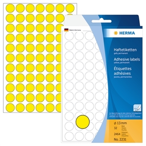 Herma -etiketti Manuel Ø13 keltainen mm, 2464 kpl.