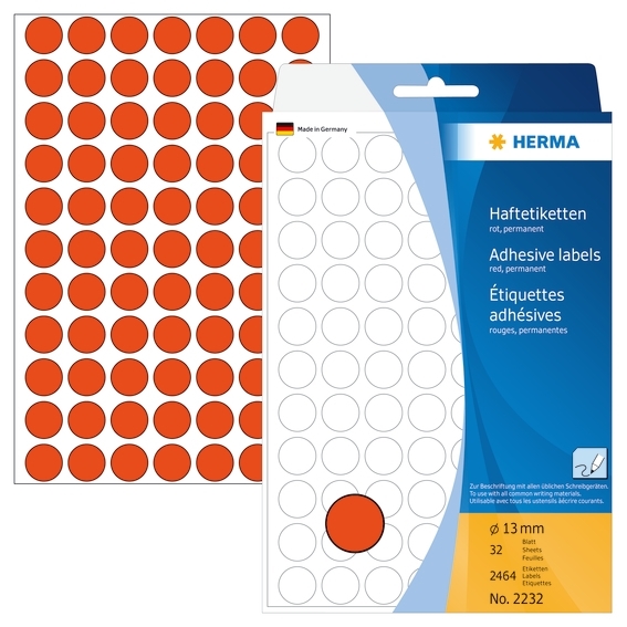 Herma -etiketti Manuel Ø13 punainen mm, 2464 kpl.