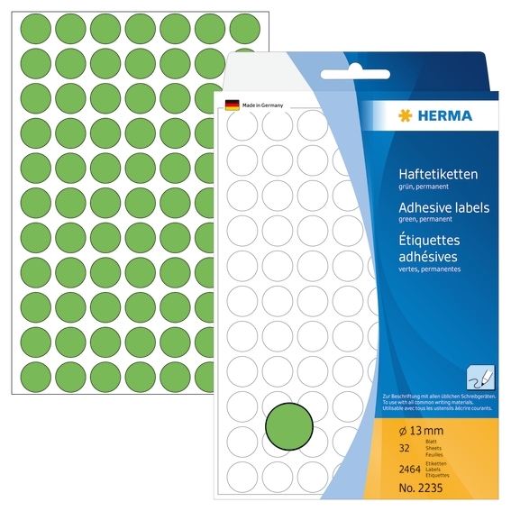 Herma -etiketti Manuel Ø13 Green MM, 2464 kpl.