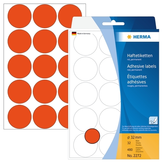 Herma -etiketti Manuel Ø32 punainen mm, 480 kpl.