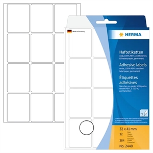 Herma -etiketti käsikirja 32 x 41 valkoista mm, 384 kpl.