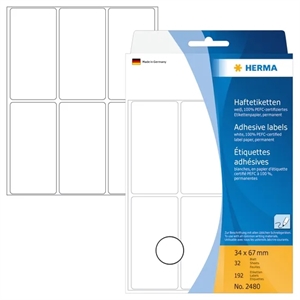 Herma -etiketti käsikirja 34 x 67 valkoista mm, 192 kpl.