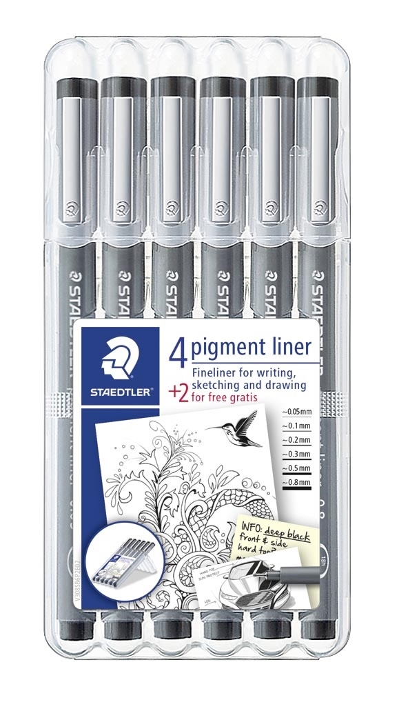 Staedtler Fineliner Pigment Liner Ass Black (6)