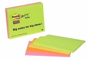 3M Post-it-muistiinpanot Super Sticky 98,4 x 149 kokous perse. Neon - 4 pakkaus