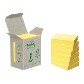 3M Post-IT -huomautukset 38 x 51 mm, kierrätetty keltainen - 6 pakkaus