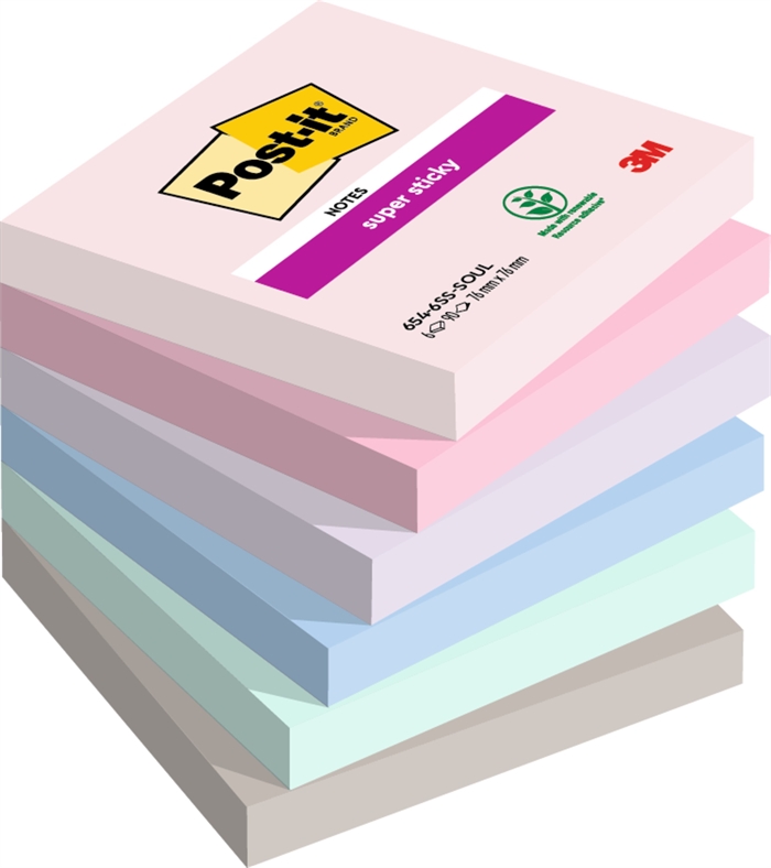 3M Post-IT -muistiinpanot Super Sticky Soulful 76 x 76 mm, - 90 arkkia - 6 pakkaus