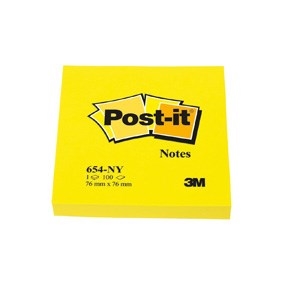 3M Post-it-huomautukset 76 x 76 mm, neon keltainen