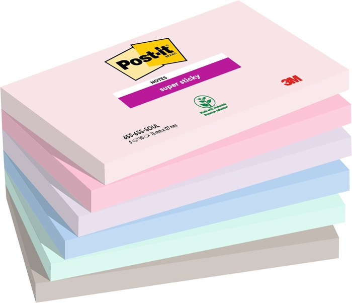 3M Post-IT -muistiinpanot Super Sticky Soulful 76 x 127 mm, - 90 arkkia - 6 pakkaus