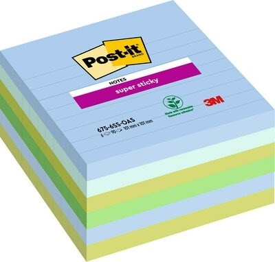 3M Post-IT -muistiinpanot Super Sticky 101 x 101 vuorattu Oasis - 6 pakkaus