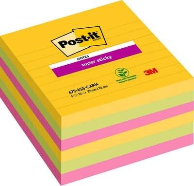 3M Post-IT -muistiinpanot Super Sticky 101 x 101 vuorattu Rio de Janeiro - 6 pakkaus