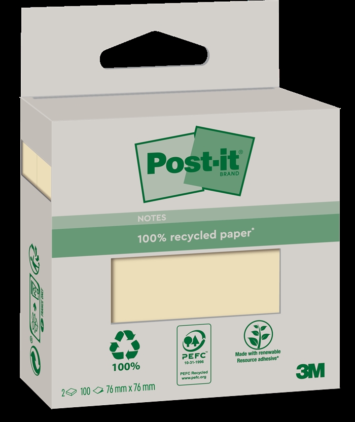 3M Post-it Canary keltainen 76 x 76 mm, recycl