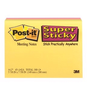 3M Post-it-muistiinpanot Super Sticky 149 x 200 kokous perse. Värit - 4 pakkaus