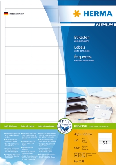 Herma Label Premium A4 100 48,3 x 16,9 mm, 6400 kpl.