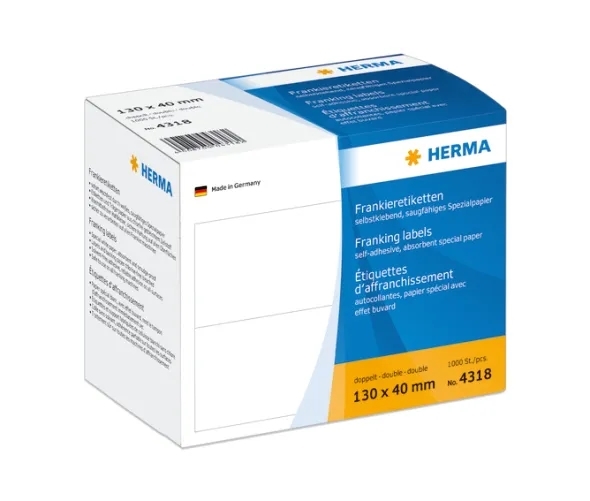 Herma -etiketti Franking Double 130 x 40 mm, 1000 kpl.