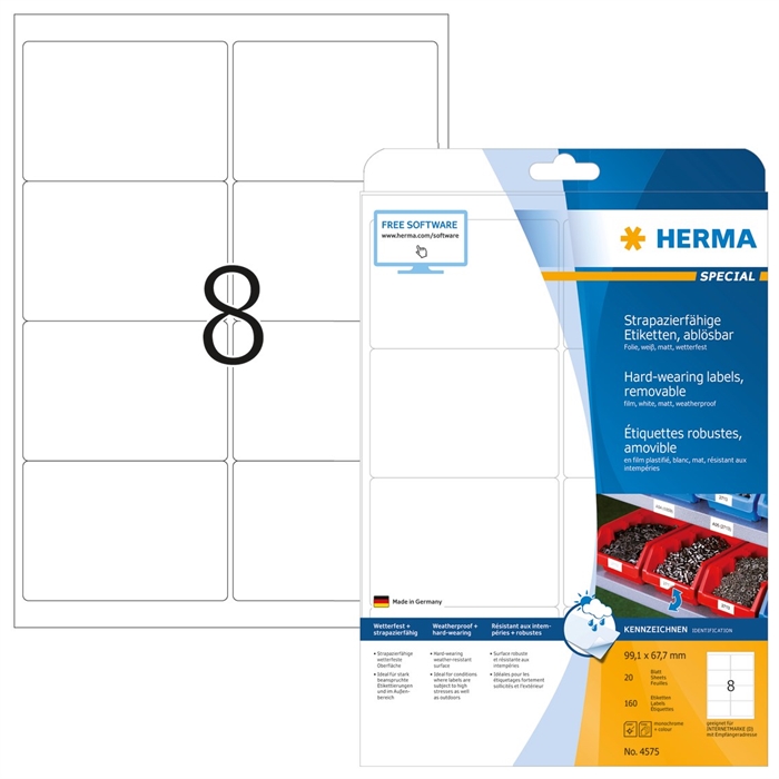 Herma -etiketti Irrotettava vesijohto 99,1 x 67,7 mm, 160 kpl.