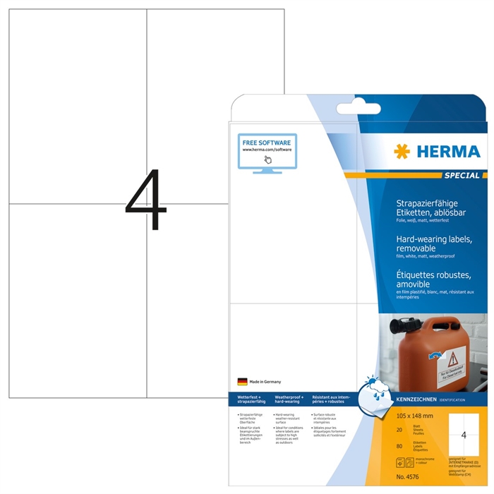 Herma -etiketti Irrotettava vesijohto 105 x 148 mm, 80 kpl.