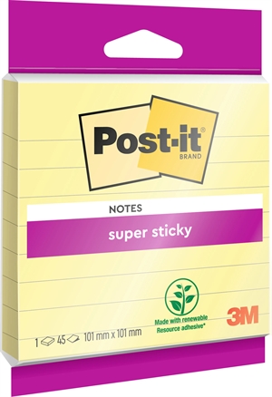 3M Post-IT -muistiinpanot Super Sticky Kanarian keltainen viiva viiva 101 x 101 mm - 45 arkkia