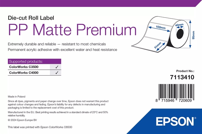 Epson PP Matte Label Premium, Leikatut tarrat, 102 x 51mm ( 535 tarraa )