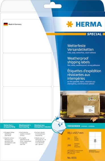 Herma -etiketti lähetys/lähetys - erityisen vahva 99,1 x 67,7 mm, 2 kpl.