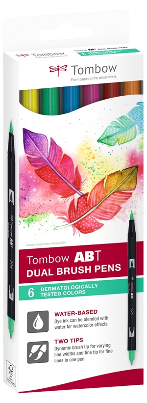 Tombow Mark Abt Dual Brush 6C-3 -tatuoinnit pakkaus (6)