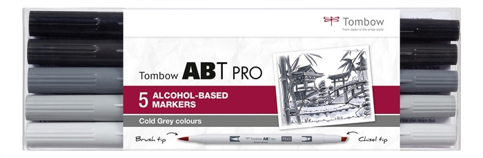 Tombow Mark Alkoholi Abt Pro Dual Brush 5P-4 kylmäharmaa (5)