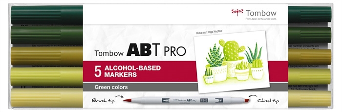 Tombow Mark Alkoholi Abt Pro Dual Brush 5P-5 Vihreät värit (5)