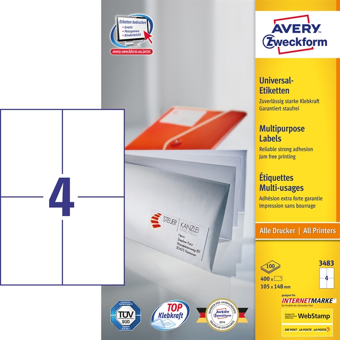 Avery ILC Universal Label 105 x 148 mm, 400 kpl.