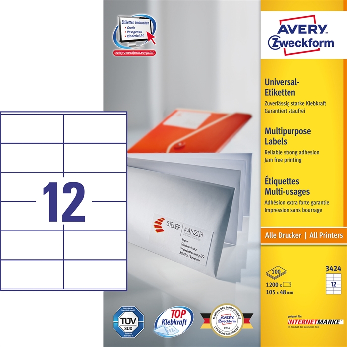 Avery ILC Universal Label 105 x 48 mm, 1200 kpl.