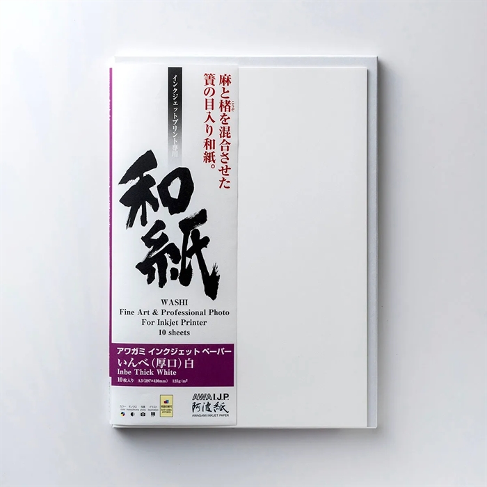 Awagami Inbe Thick White - 125 g/m², A3+ 10 arkkia