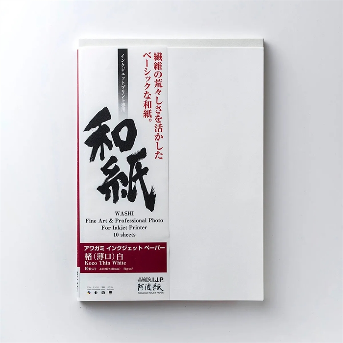 Awagami Kozo Thin White - 70 g/m², A4 20 arkkia