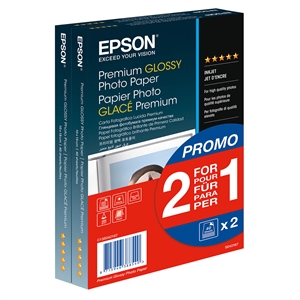 Epson 10x15 Premium Glossy valokuvapaperi (2 yhden hinnalla), 10x15cm 255g/m², yhteensä 80 arkkia