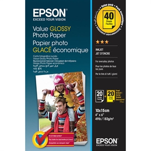 Epson 10x15 Value Glossy -valokuvapaperi, 10x15 cm - 2 x 20 arkkia