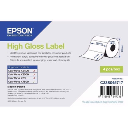 High Gloss Label - lävistettyjä etikettejä 102 mm x 51 mm (2310 etikettjä)