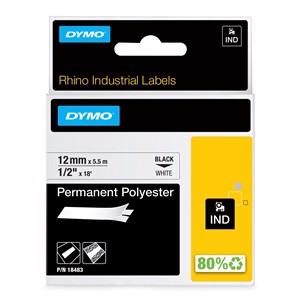 Tape Rhino 12 mm x 5,5 m kestävä polyesteri musta/valkoinen
