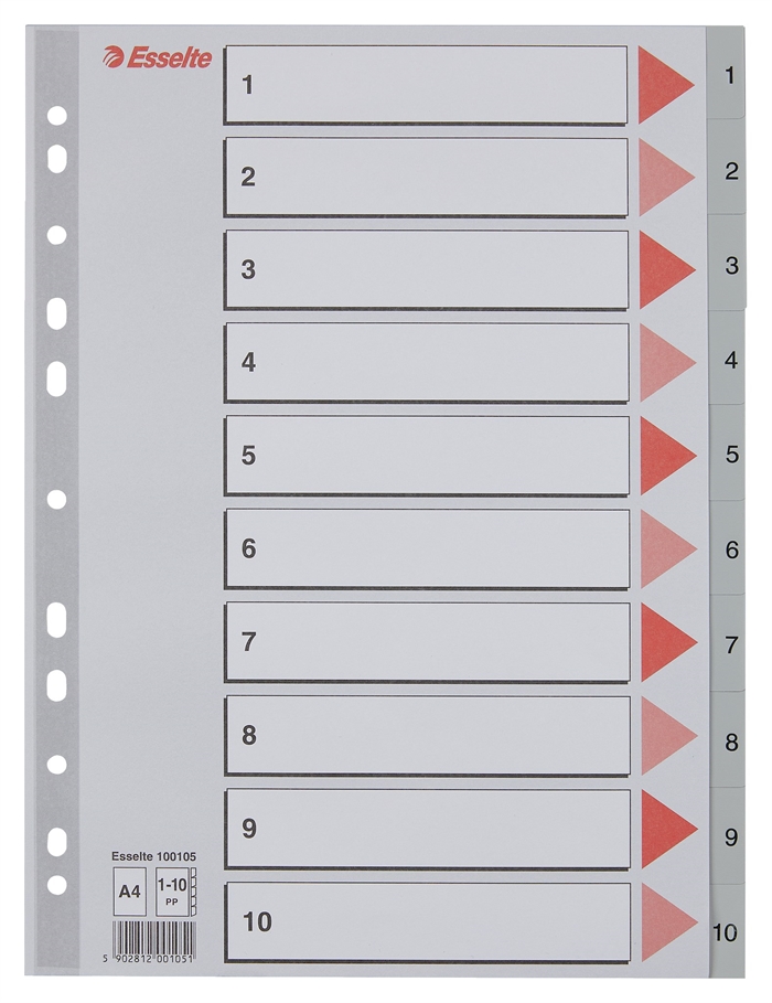 Esselte Register PP A4 1-10 Harmaa