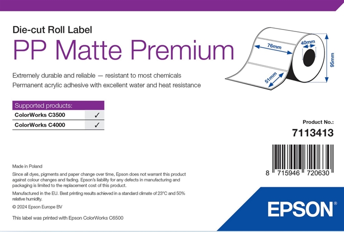 Epson PP Matte Label Premium, Leikattuja tarroja, 76 x 51mm ( 535 tarraa )