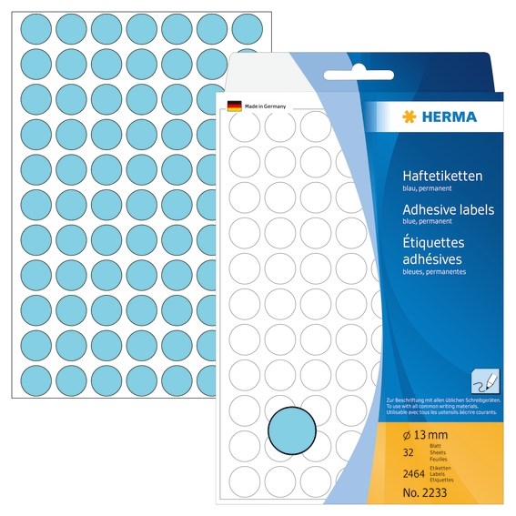 Herma -etiketti Manuel Ø13 Blue MM, 2464 kpl.