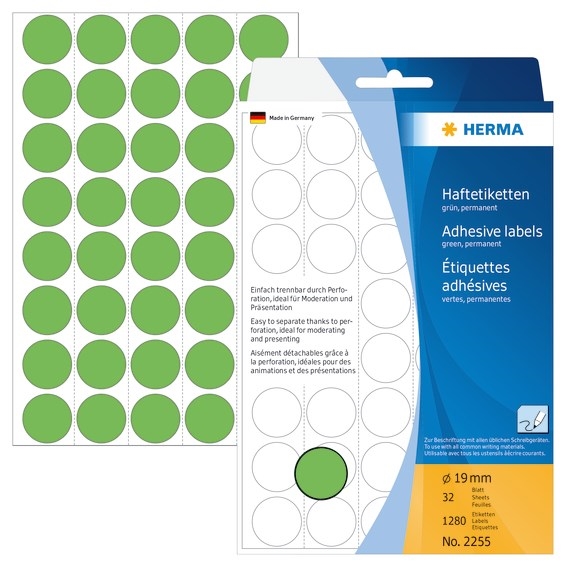 Herma -etiketti Manuel Ø19 Green MM, 1280 kpl.