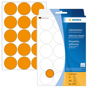 Herma -etiketti Manuel Ø32 Neon Orange MM, 360 kpl.