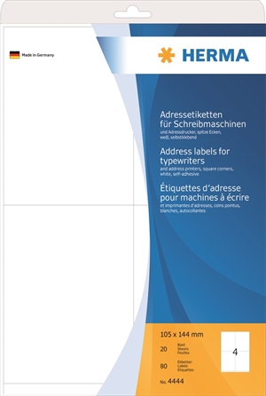 Herma -osoitetarra T/kirjoituskone 105 x 144 mm, 80 kpl.