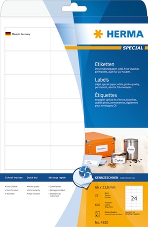 Herma -etiketti Special Inkjet 66 x 33,8 mm, 600 kpl.