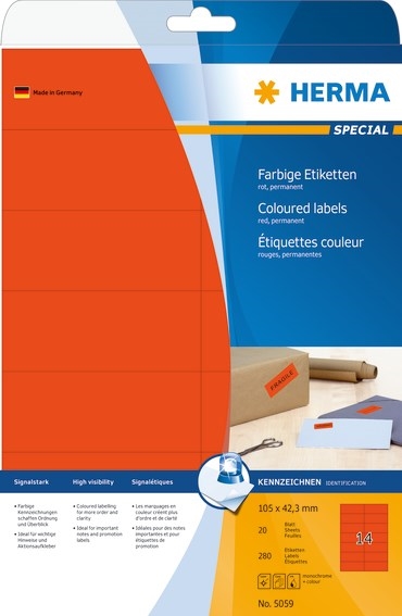 Herma -etiketti Special 105 x 42,3 punainen mm, 280 kpl.