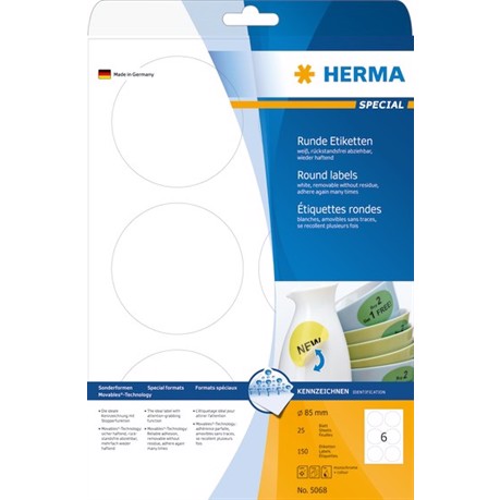 Herma -etiketti irrotettava Ø85 mm, 600 kpl.