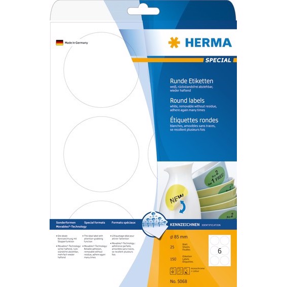 Herma -etiketti irrotettava Ø85 mm, 600 kpl.